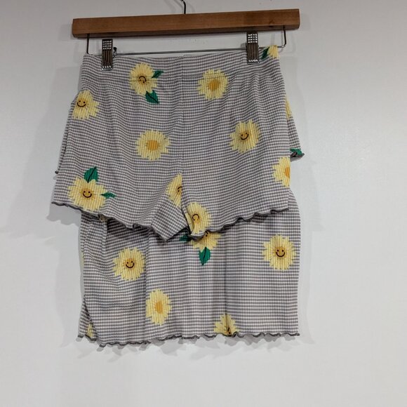 Old Navy Ribbed Lettuce Hem Sunflower Print Pajama Set Grey Yellow Size Medium - Picture 3 of 4